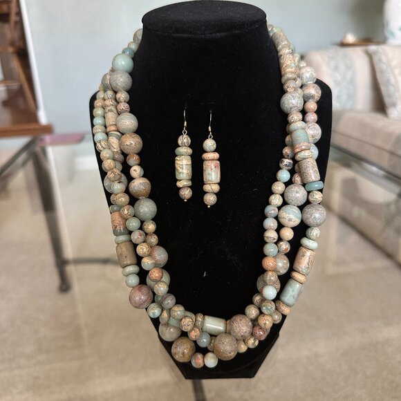 Custom: Incredible Artisan Made Aqua Terra Jasper Necklace and Earrings - Picture 1 of 3
